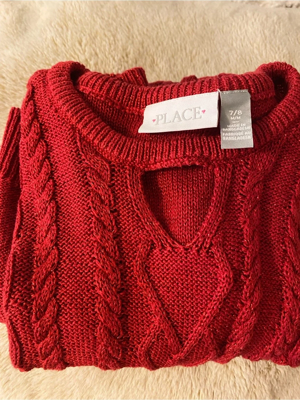 The Children's Place Red Cable-Knit Keyhole Crewneck Dress